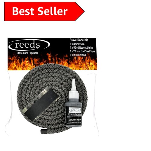 Complete 8mm black stove rope - complete,